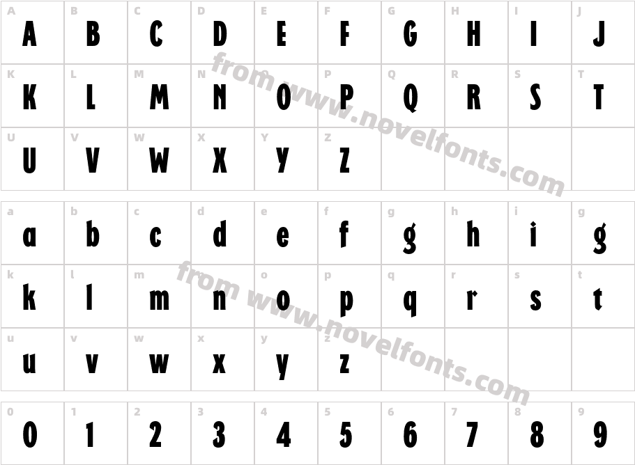 Regatta Condensed PlainCharacter Map