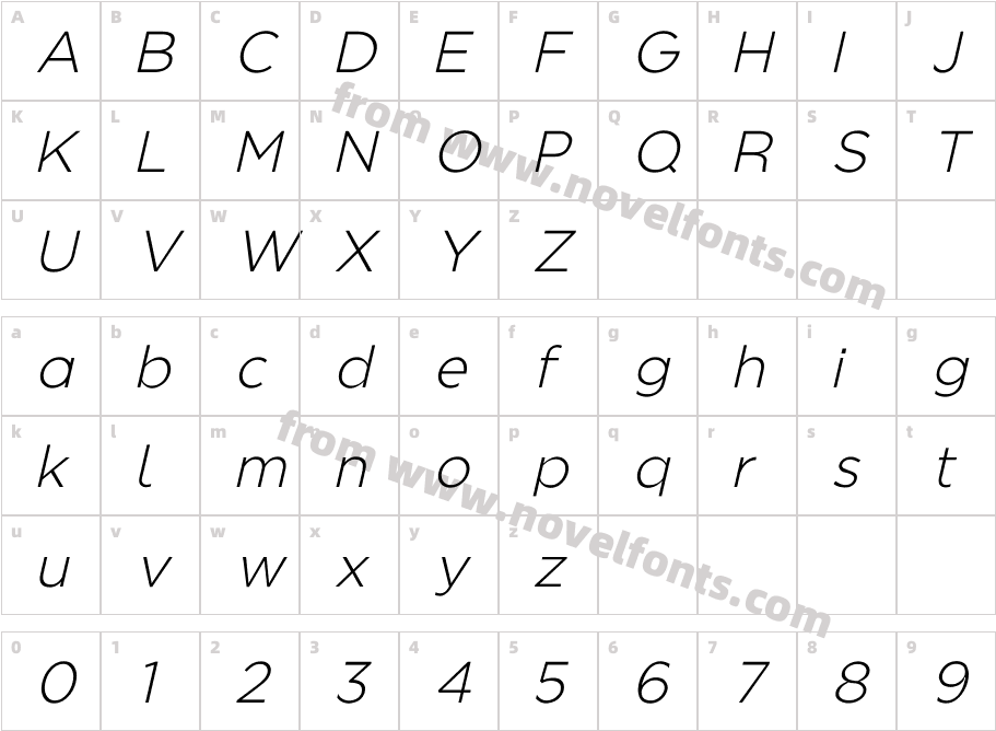 Regencie Light Alt ObliqueCharacter Map