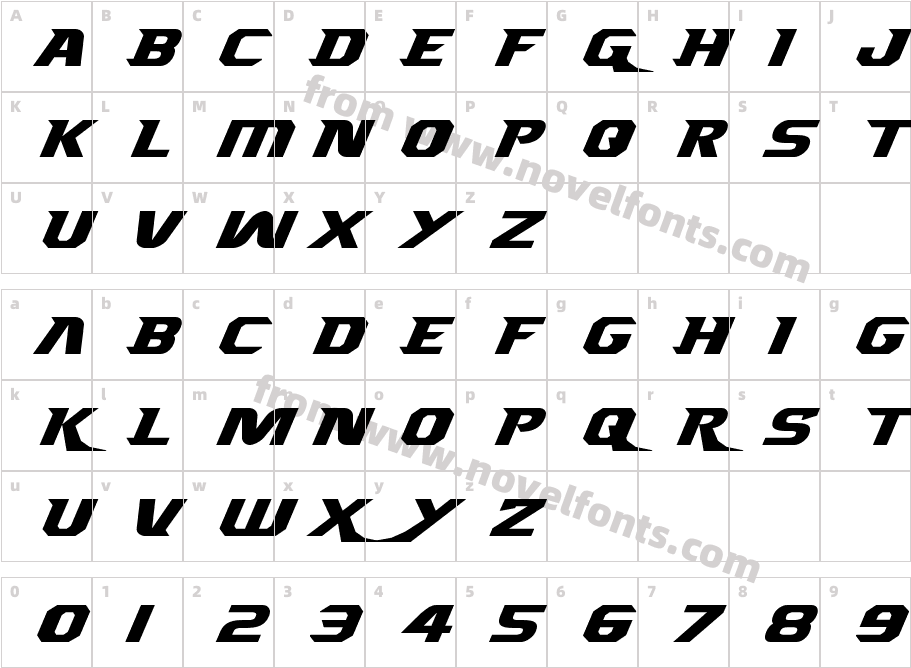 Borgsquad Expanded ItalicCharacter Map