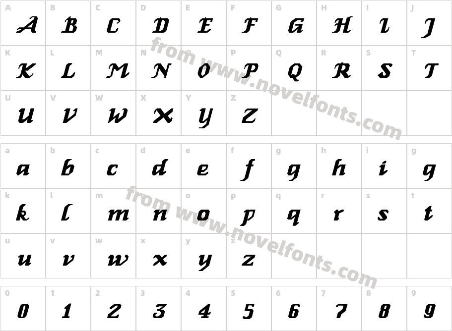 Relbe-ItalicCharacter Map