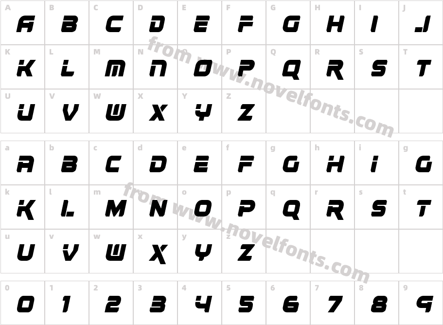 Renegado Condensed ItalicCharacter Map