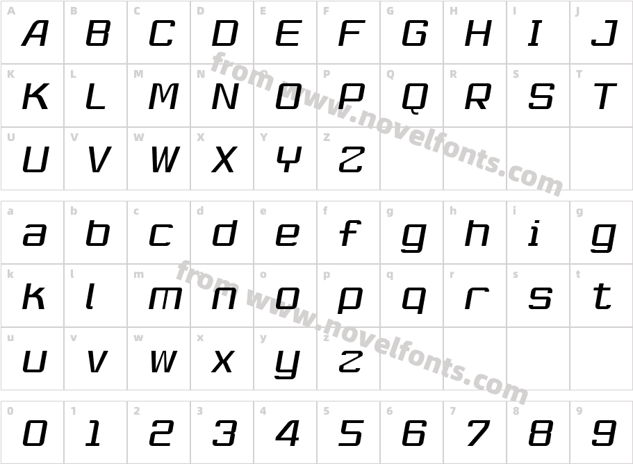 Robustik Light ObliqueCharacter Map