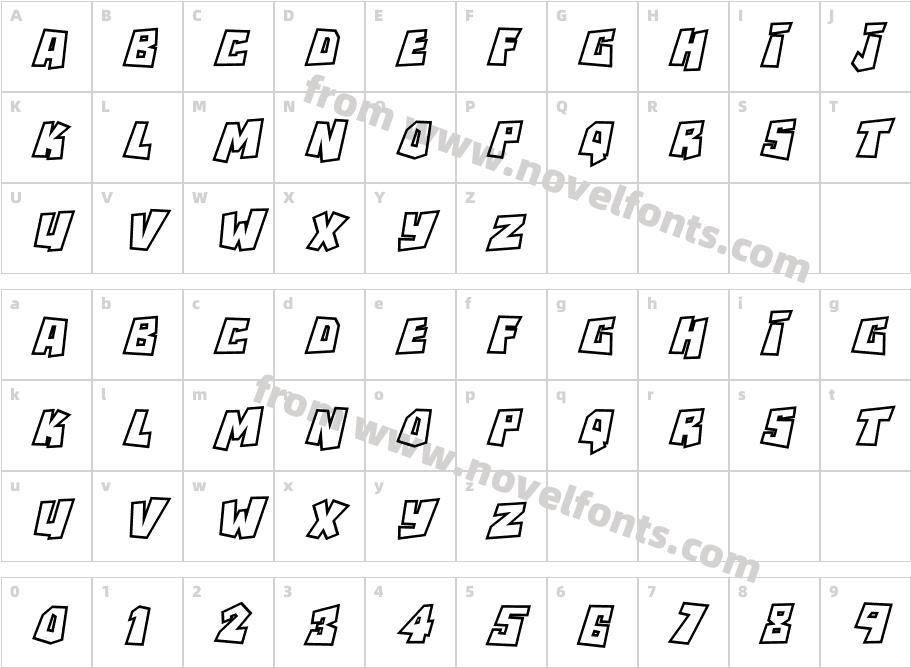 Rock Biter Outlines ItalicCharacter Map