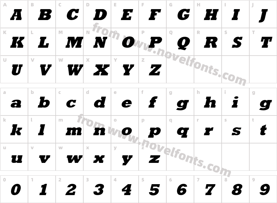 Rockney Extrabold ItalicCharacter Map