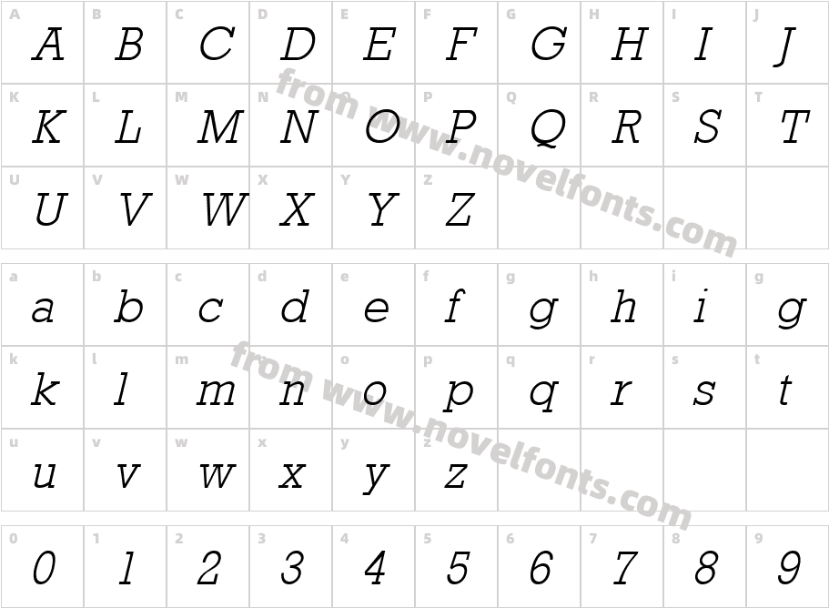 Rockney Light ItalicCharacter Map