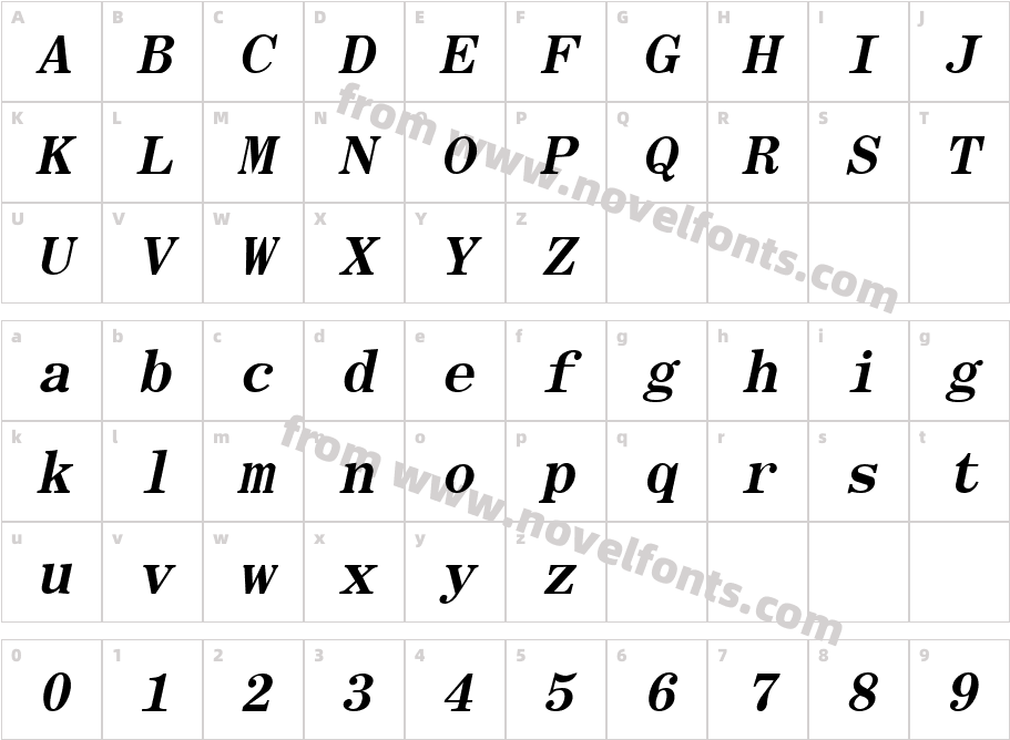 Roman Fixed Width Bold ItalicCharacter Map