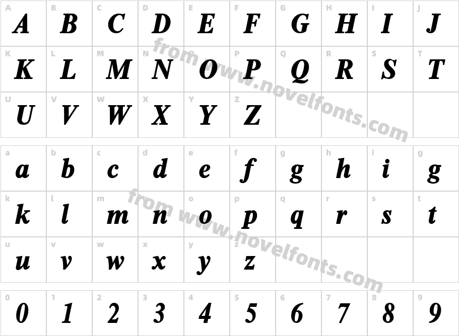 RomanLH Heavy Bold ItalicCharacter Map