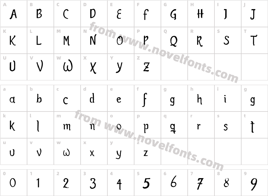 Romance Fatal Sans ThinCharacter Map