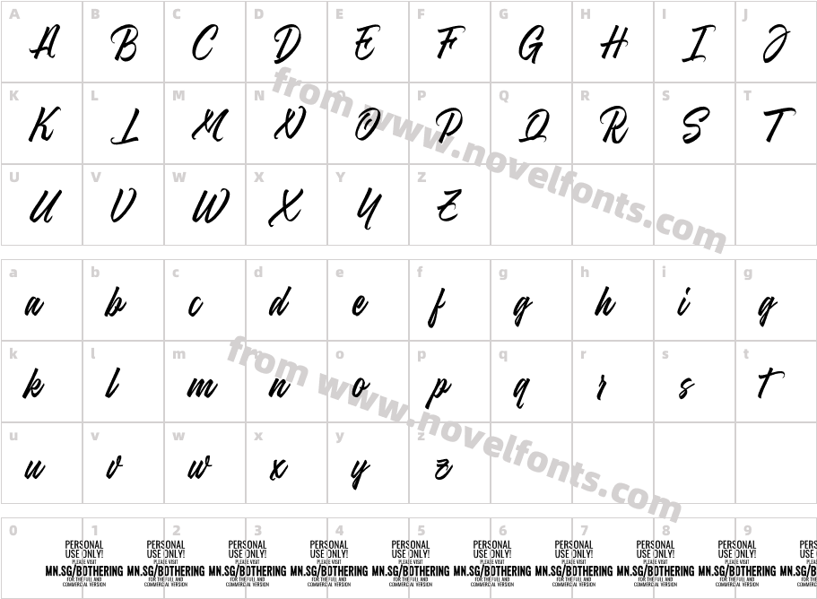 Bothering Script PERSONAL USE RegularCharacter Map