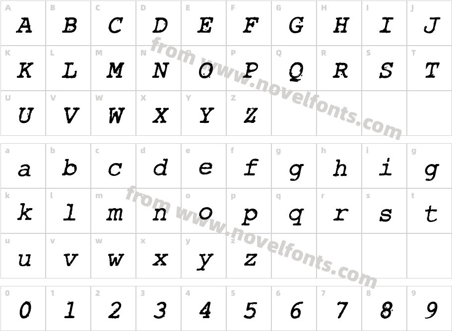 Rough Typewriter Bold ItalicCharacter Map