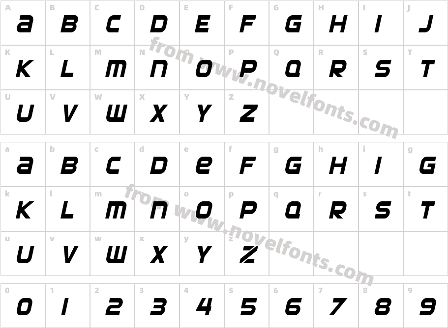 SF Automaton Condensed ObliqueCharacter Map