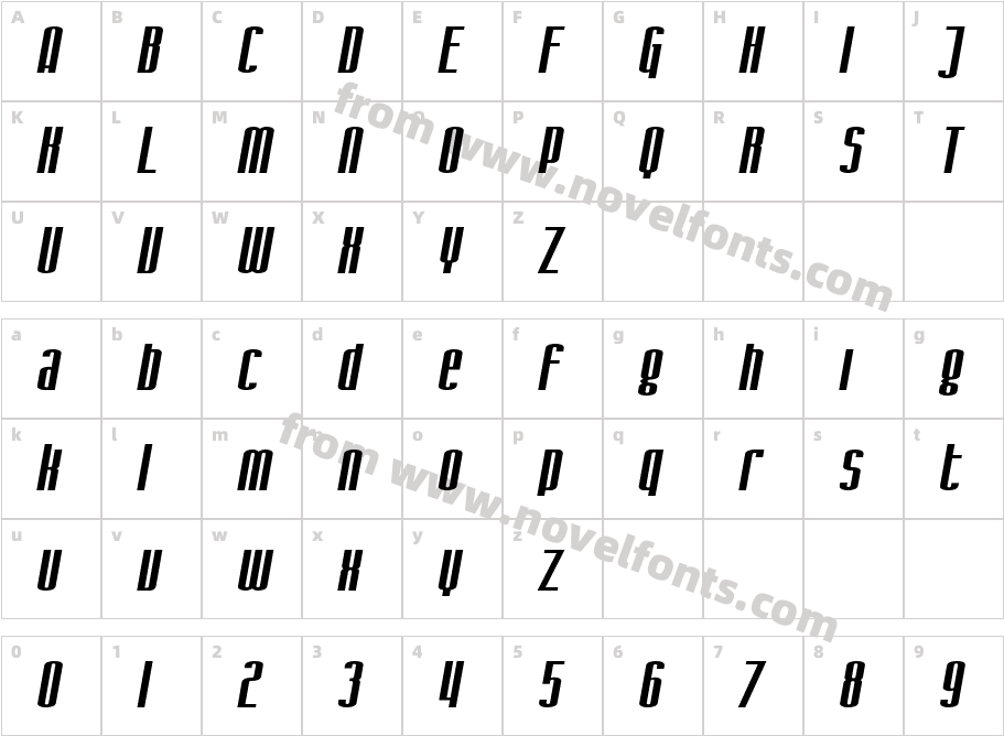 SF Iron Gothic Extended ObliqueCharacter Map