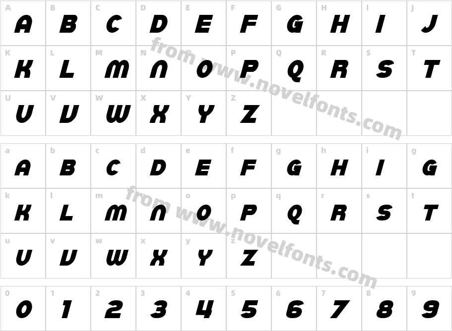 SF Juggernaut Condensed Bold ItalicCharacter Map