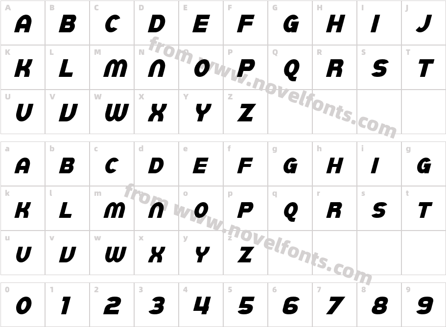 SF Juggernaut Condensed ItalicCharacter Map