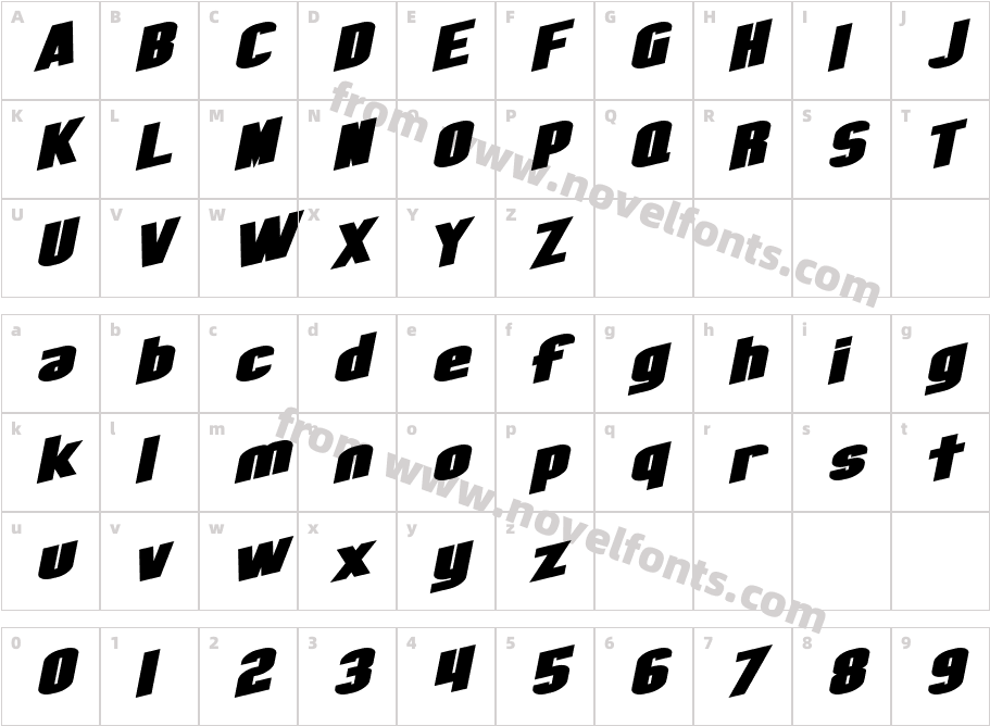 SF Obliquities Extended BoldCharacter Map