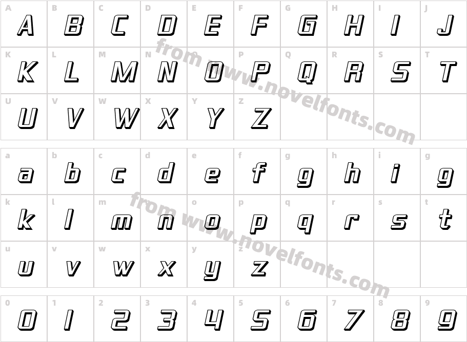 SF Theramin Gothic Shaded ObliqueCharacter Map