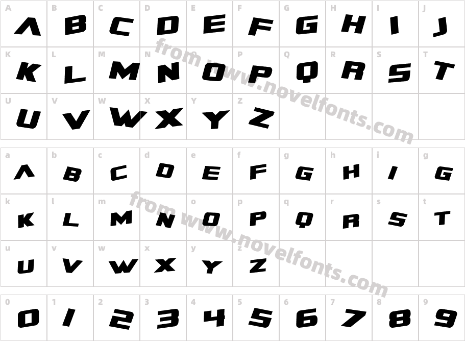 SF Zero Gravity Bold ItalicCharacter Map