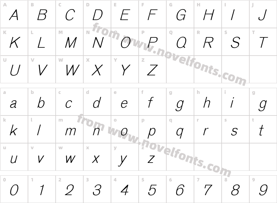 Sage Light ObliqueCharacter Map