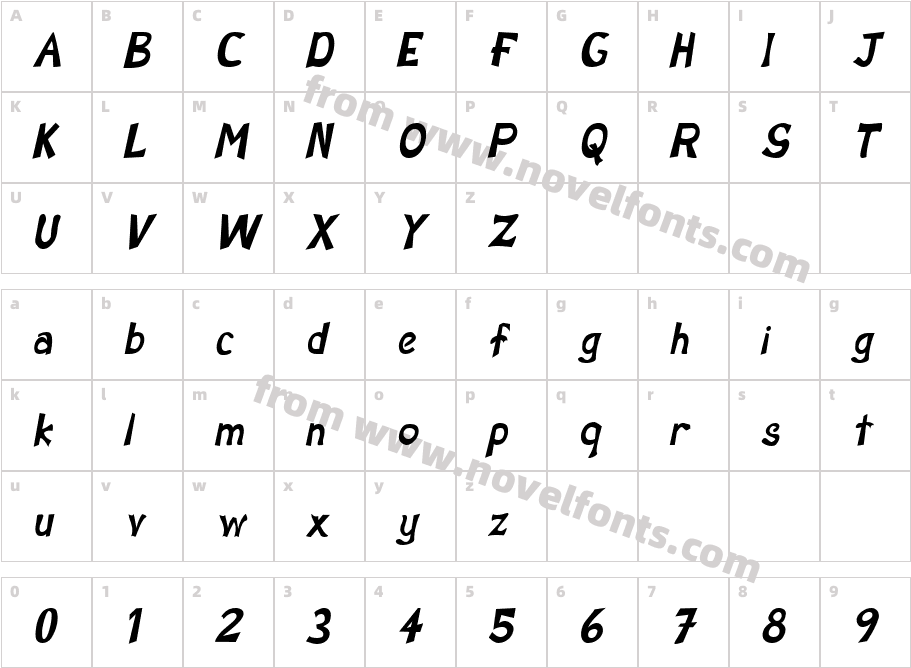 Sarah Condensed ItalicCharacter Map