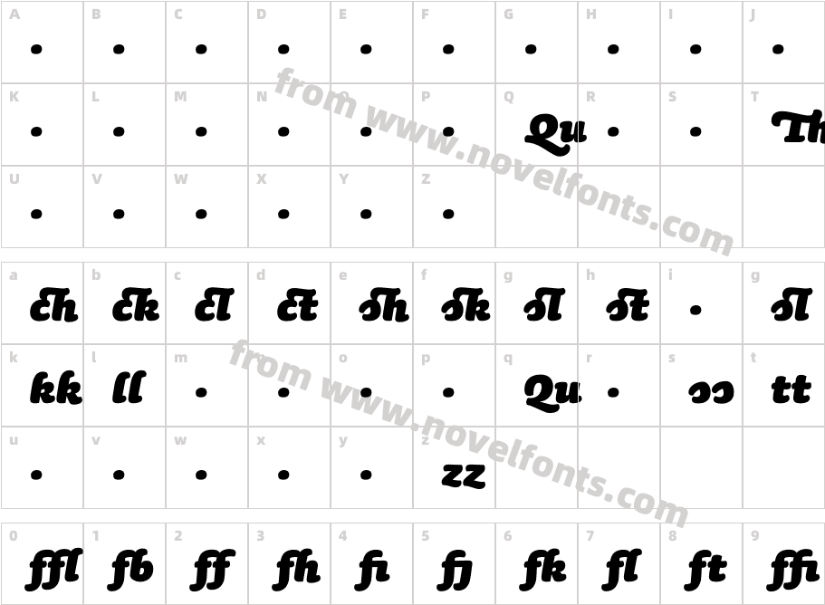 Sauna Ligatures Black Italic SwashCharacter Map