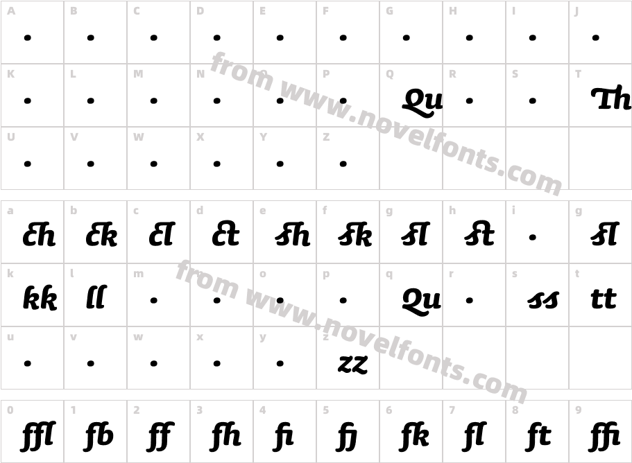 Sauna Ligatures Bold Italic SwashCharacter Map