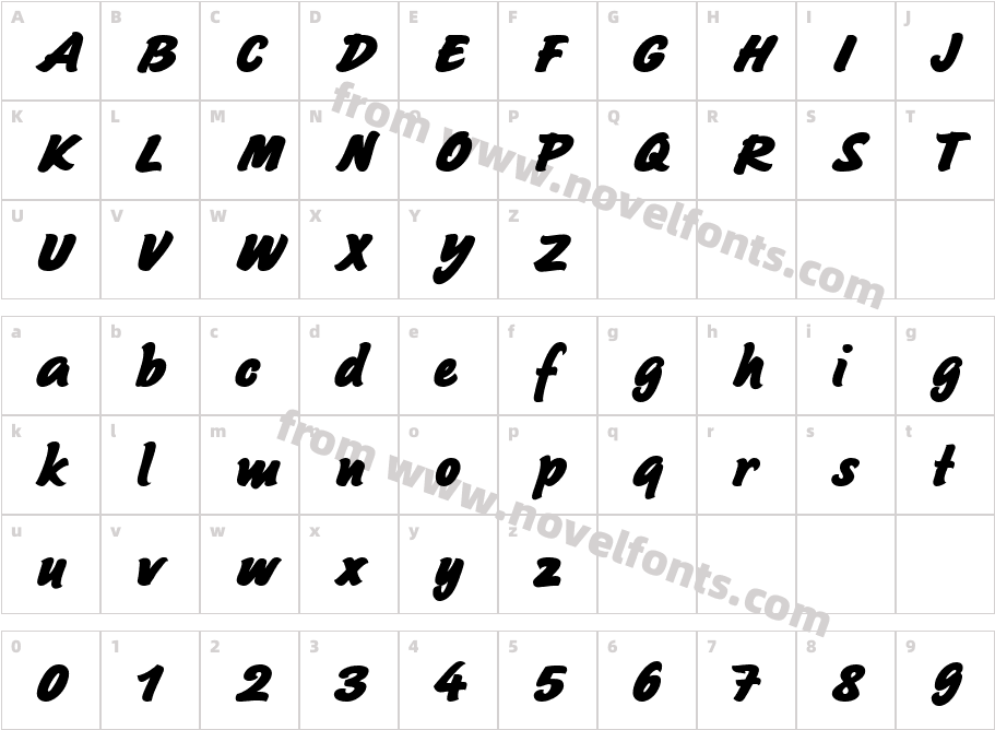 Sayer Script MN BoldCharacter Map