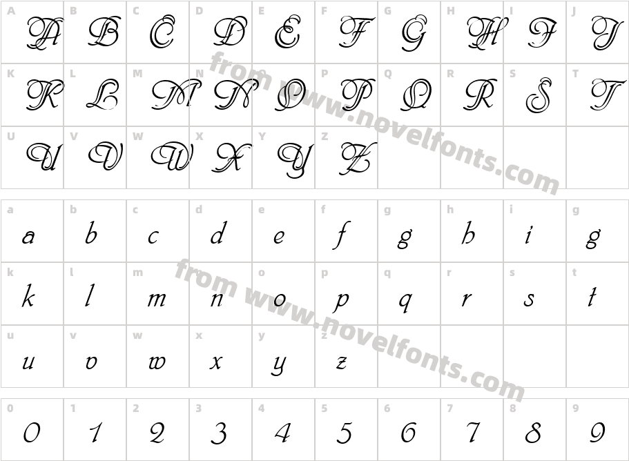 Script P720 Swashes RegularCharacter Map