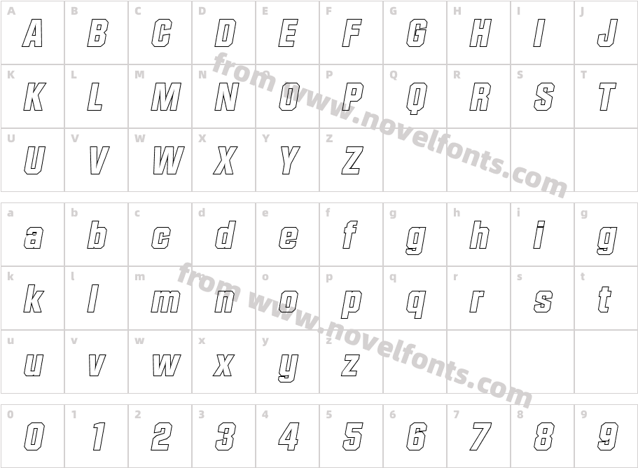 Sean Becker Outline Extra Bold ItalicCharacter Map