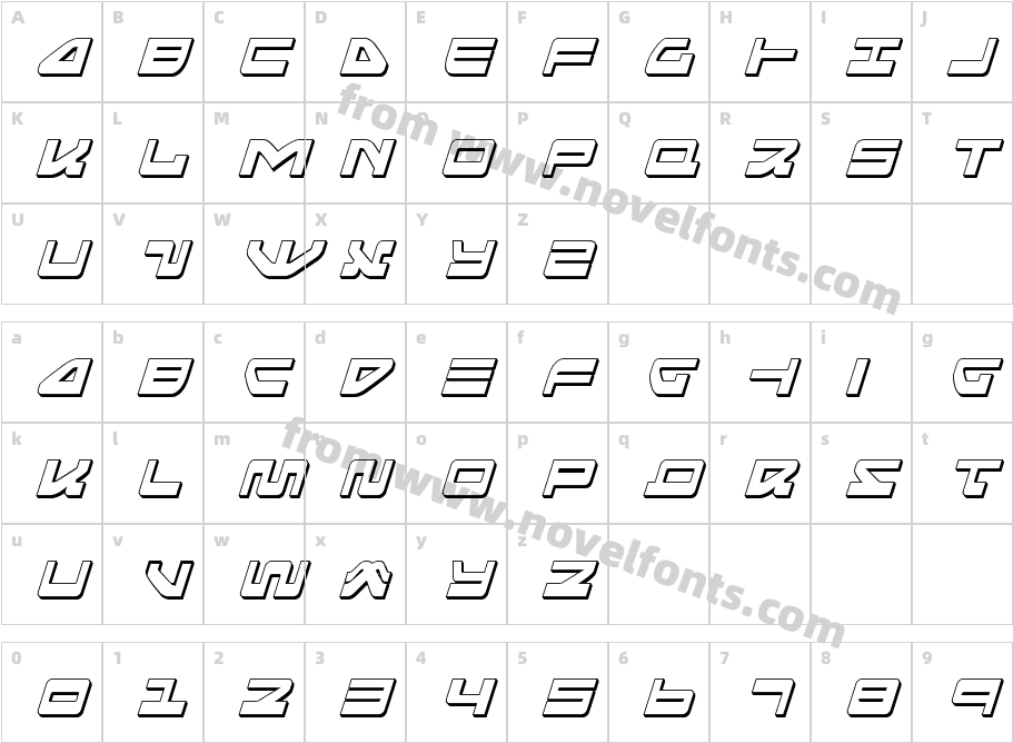 Searider Falcon 3D ItalicCharacter Map