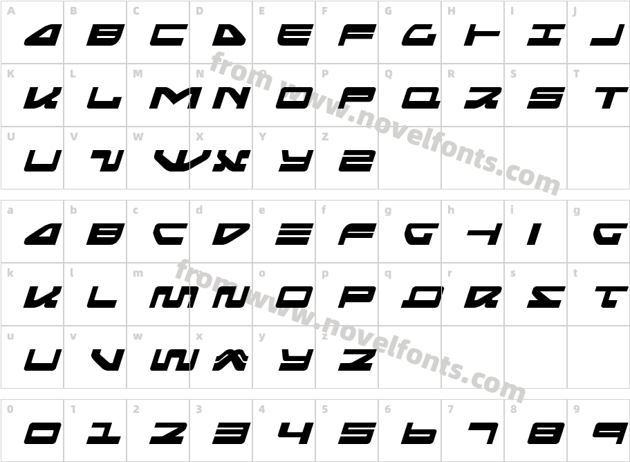 Searider Falcon Expanded ItalicCharacter Map