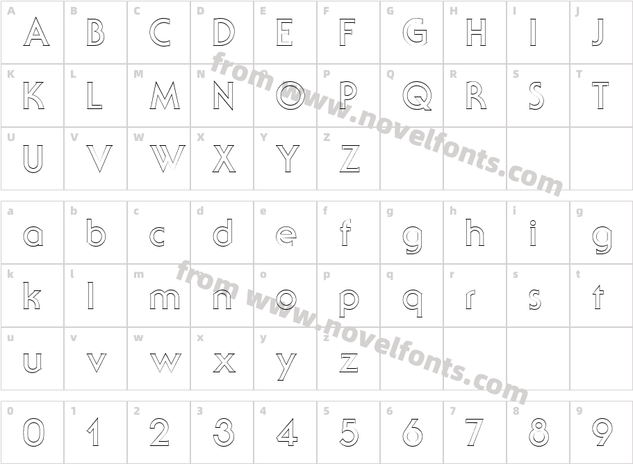 Serif Gothic Bold Outline RegularCharacter Map