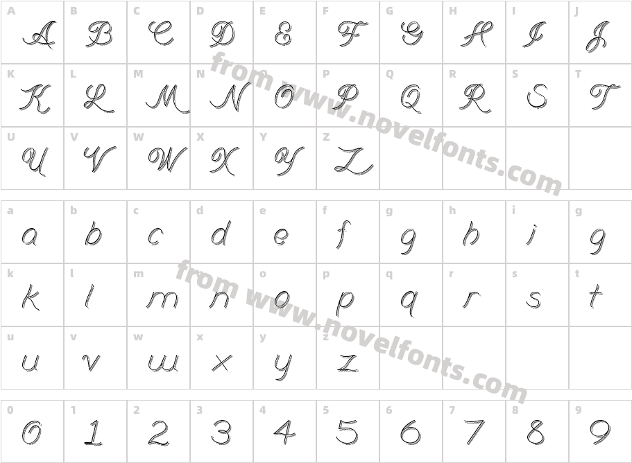 BranumCursiveCharacter Map