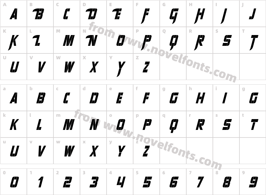 Sharp Avienne Condensed ItalicCharacter Map