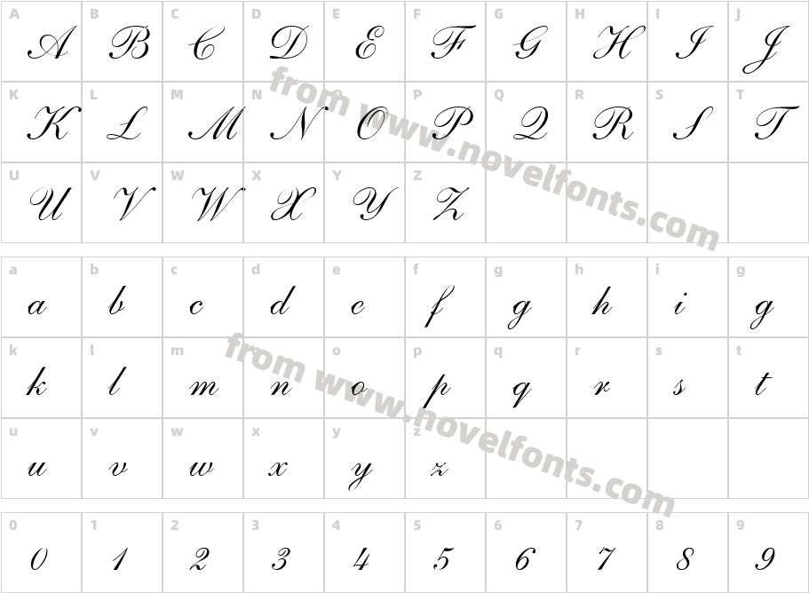 Shelley Andante ScriptCharacter Map