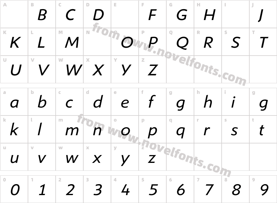 ShinnBookItalicCharacter Map