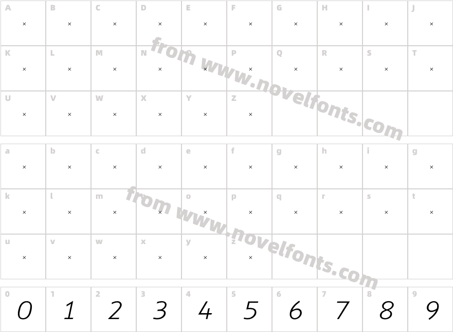 Shinn Light Italic TabCharacter Map