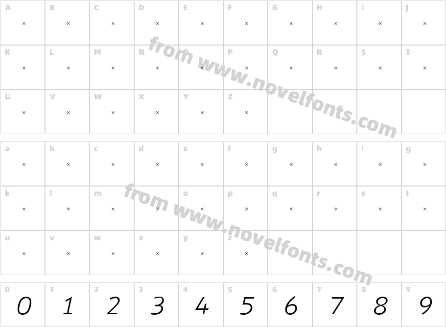 Shinn Light Italic TabCharacter Map