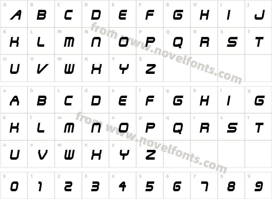 Shuttle Condensed ItalicCharacter Map