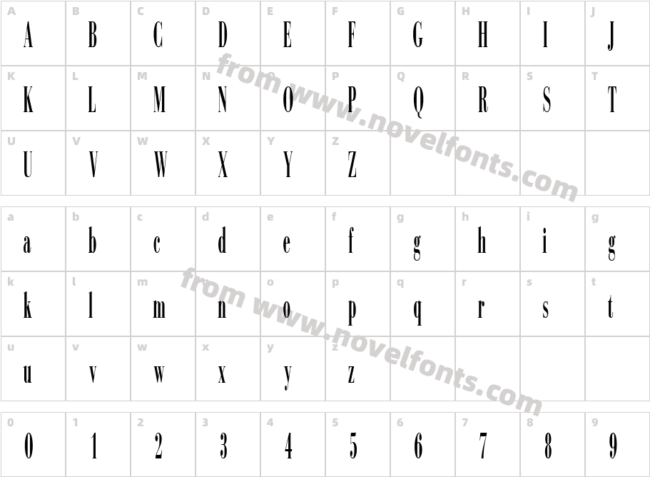 Sinema Display Extra CondSSK RegularCharacter Map