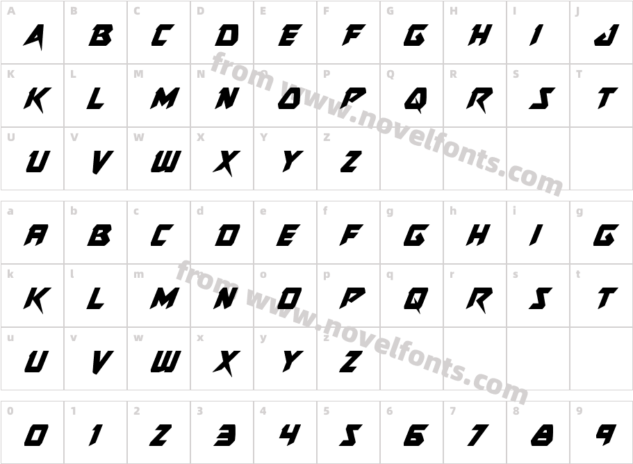 Skirmisher Condensed ItalicCharacter Map