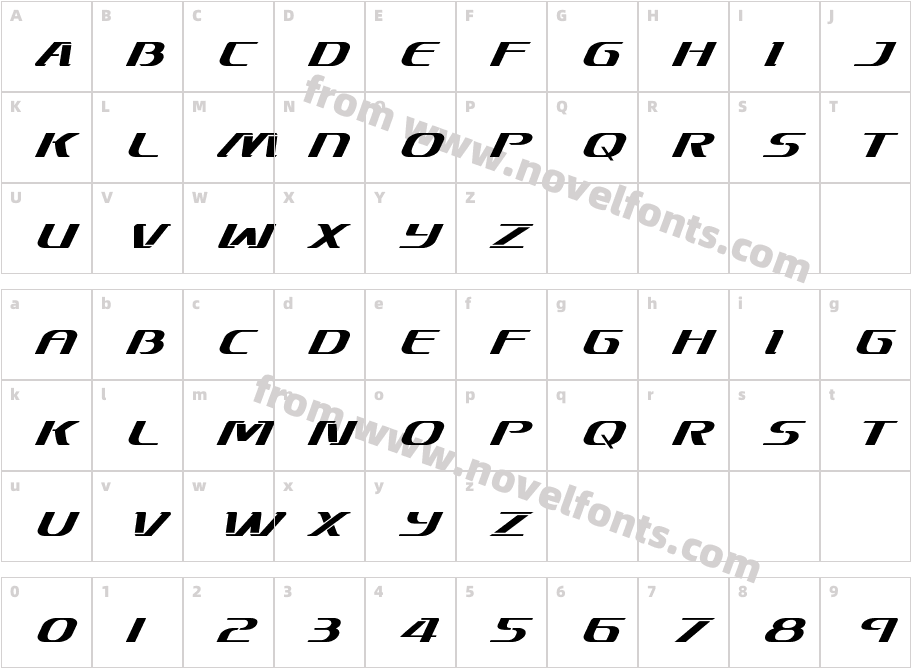 Sky Marshal Super-ItalicCharacter Map