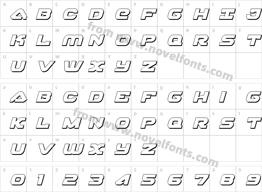 Skyhawk 3D ItalicCharacter Map