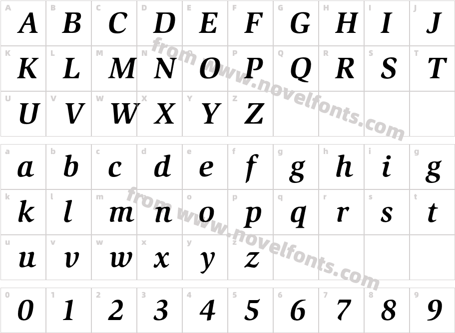 Slimbach Bold ItalicCharacter Map