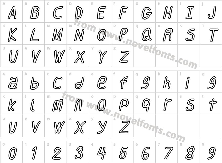 Smoothie Outline ItalicCharacter Map