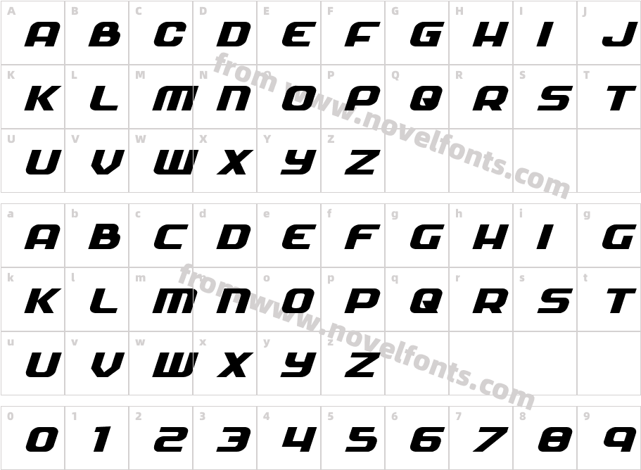 Soldier Expanded ItalicCharacter Map