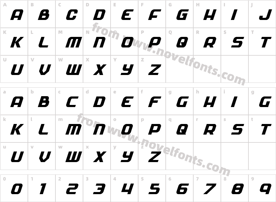 Soldier ItalicCharacter Map