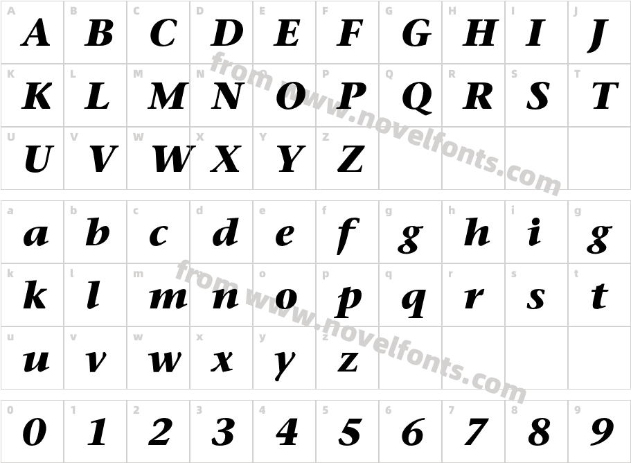 Sonet Serif Bold ItalicCharacter Map