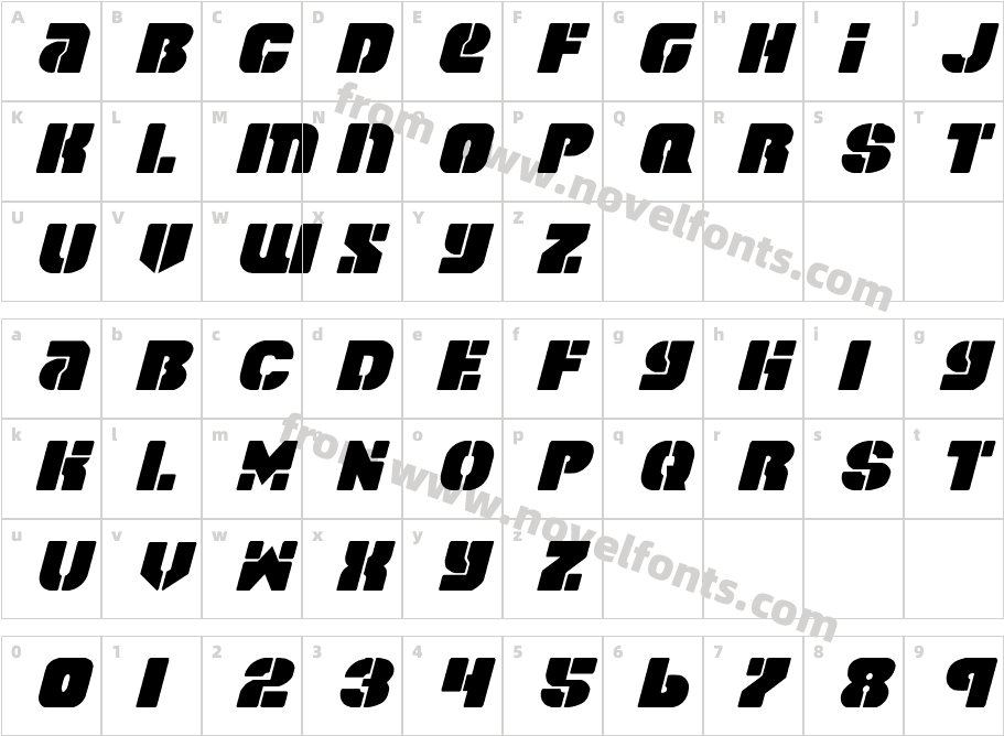 Space Cruiser ItalicCharacter Map