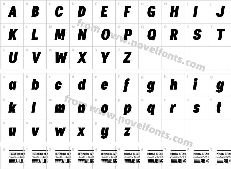 Specify PERSONAL Condensed Black ItalicCharacter Map