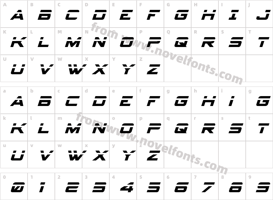 Spy Agency Laser ItalicCharacter Map